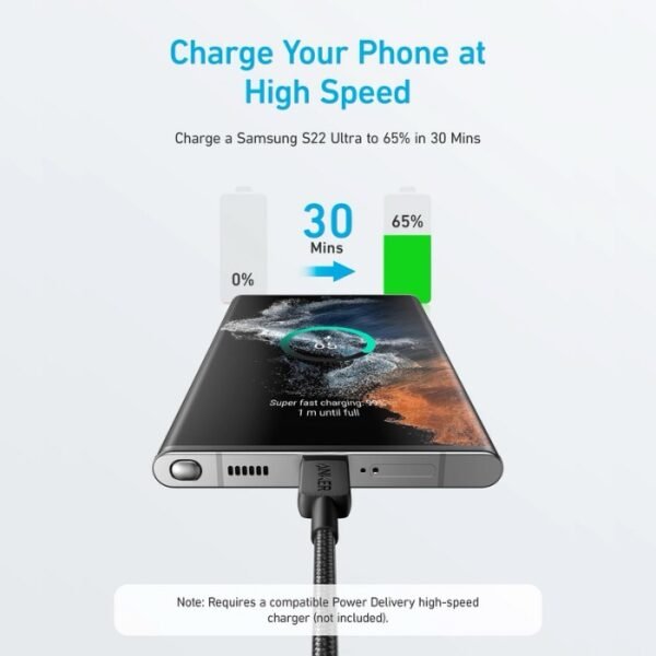Anker 322 USB-C to USB-C Cable 6ft, Nylon A81F6H11 Black - Image 3
