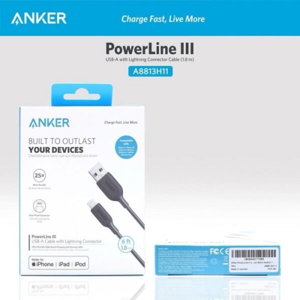 Anker PowerLine III USB-A Cable with Lightning Connector 6ft A8813H11 - Black - Image 4