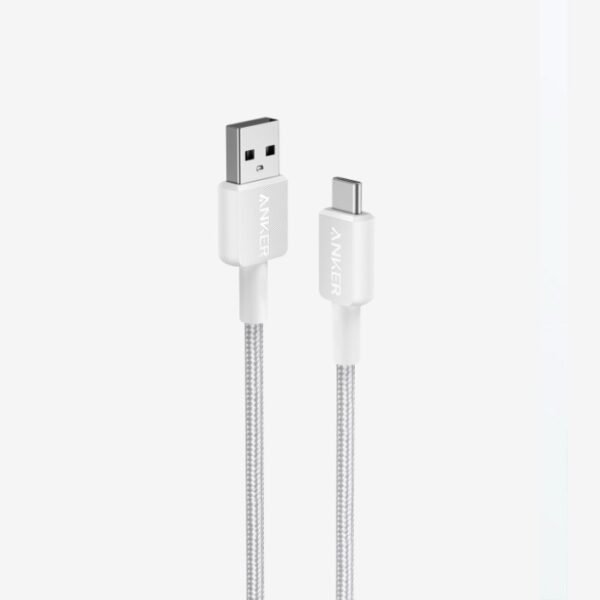 Anker 322 USB-A to USB-C Braided Cable, 3ft/0.9 m, White, A81H5H21