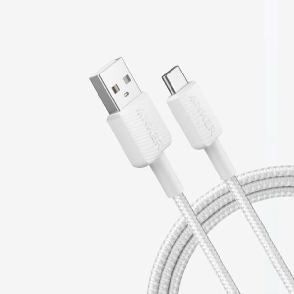 Anker 322 USB-A to USB-C Braided Cable, 3ft/0.9 m, White, A81H5H21 - Image 2