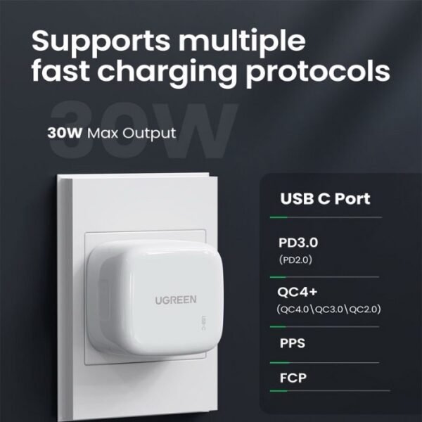 Ugreen Wall Charger PD Port Fast Charger 30W  White - Image 2