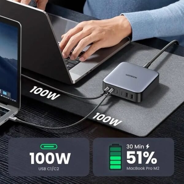 UGREEN Nexode 200W 6-Port GaN Desktop Charger UK-PLUG – CD271 – Space Gray - Image 2