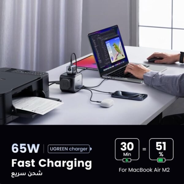 UGREEN 65W Diginest Cube Wall Charger 2C2A UK CD268 Black - Image 4