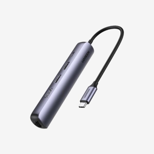 Ugreen CM418 Type-C Male to Dual USB 3.0, Type-C, HDMI & LAN Female Dark Gray Multi-Interface HUB