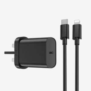 WIWU Quick Fast Charger UK 20W PD With Type-C To Lightning Cable Black
