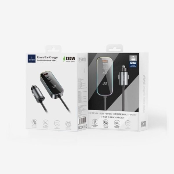 WIWU WI-QC014 120W PD+QC Kirstie Extend Fast Car Charger Multi-Port Black - Image 5