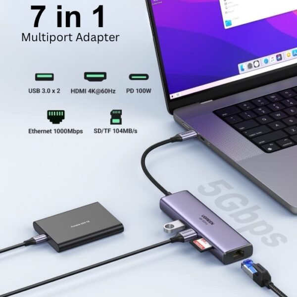 UGREEN 7-in-1 Multiport Adapter 4K 60Hz HDMI To USB-C 100W PD/SD CM512 - Image 2