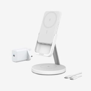 Anker Maggo 2-In-1 Magnetic Battery Stand Bundle UK Charger, White, B25A7221