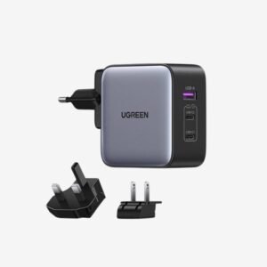 Ugreen USB-A + 2 USB-C 65W GaN Charger with Interchangeable UK/US/EU Plugs CD296 BLK