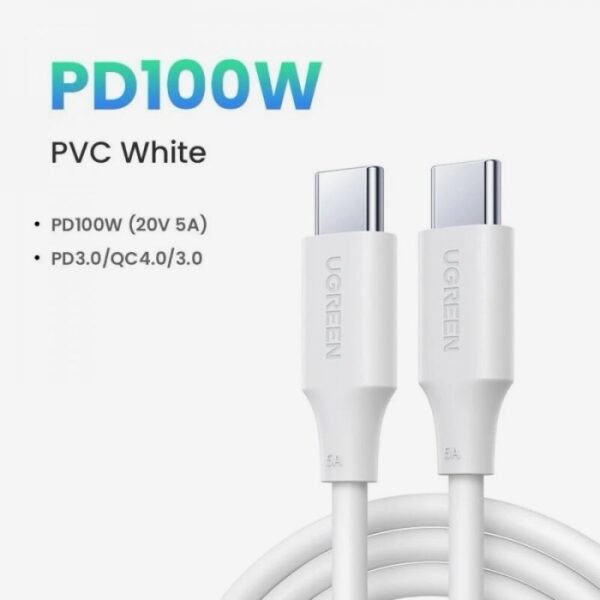 Ugreen USB-C 2.0 to USB-C 2.0 Cable 100W 1m - White - Image 2