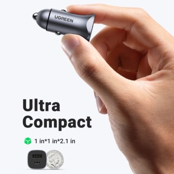 Ugreen Car Charger 30W USB-A + USB-C Dual Port Car PD 3.0/QC 3.0 Charger (UG-CC-DUAL-CD130-30W-GRY) - Grey - Image 3
