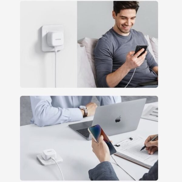 UGREEN PD 20W Fast Wall Charger+ USB-C To Lightning Cable 1M - White - Image 5