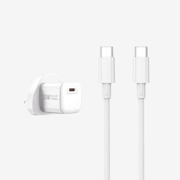 Wiwu Nano 2 In 1 Uk Fast Charger 30W With Type-C To Lightning Cable - White