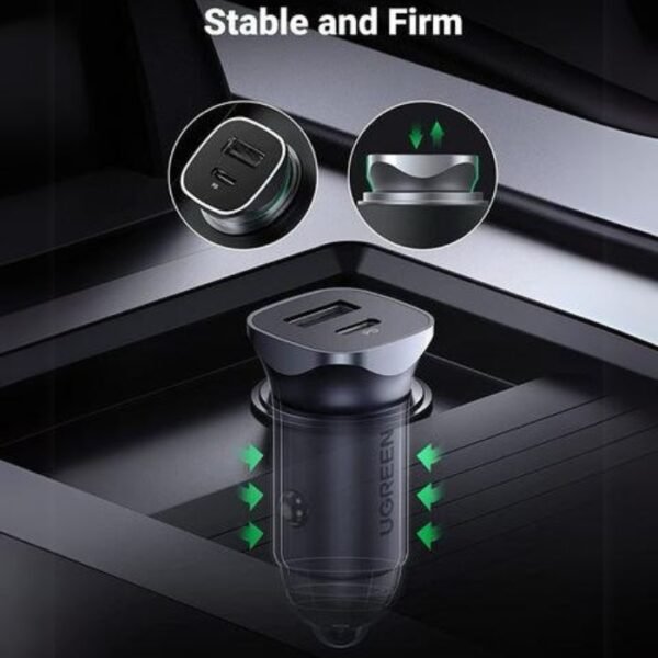 UGREEN CD130 24W USB C Car Charger with PD & QC 3.0 Dual Ports - Image 2