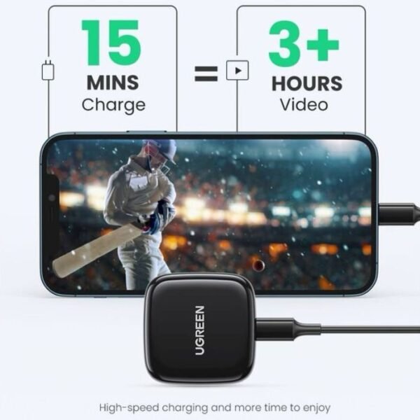 UGreen USB-C 20W PD Charger with  USB-C to Lightning Cable 1m - Black - Image 5