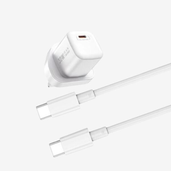 Wiwu Nano 2 In 1 Uk Fast Charger 30W With Type-C To Lightning Cable - White - Image 2