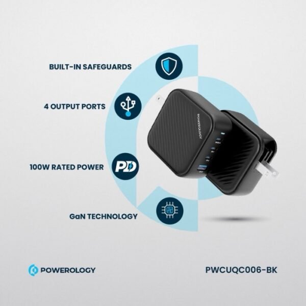 Powerology 3 Port PD +1QC3.0 GaN Wall Charger 100W PWCUQC006 - Image 3