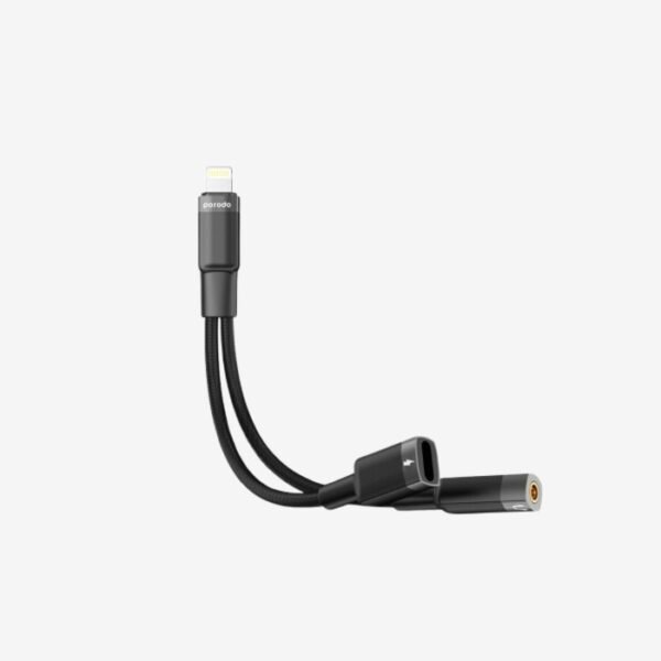 Porodo 2in1 Lightning to Lightning + 3.5 Jack Headphone and Charging Converter Adapter