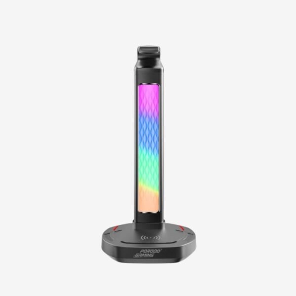 Porodo Gaming RGB Headphone Stand, Wireless Charging & USB-C Hub with Screen Lamp 5W PDX527 - Image 4