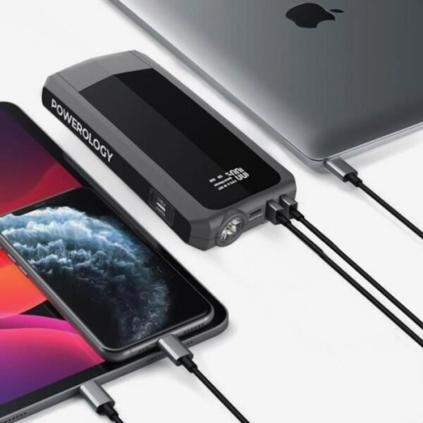 Powerology 16000mAh Power Bank PD18W QC3.0 with Emergency 12V Jump Starter - Black PPBCHA29 - Image 3