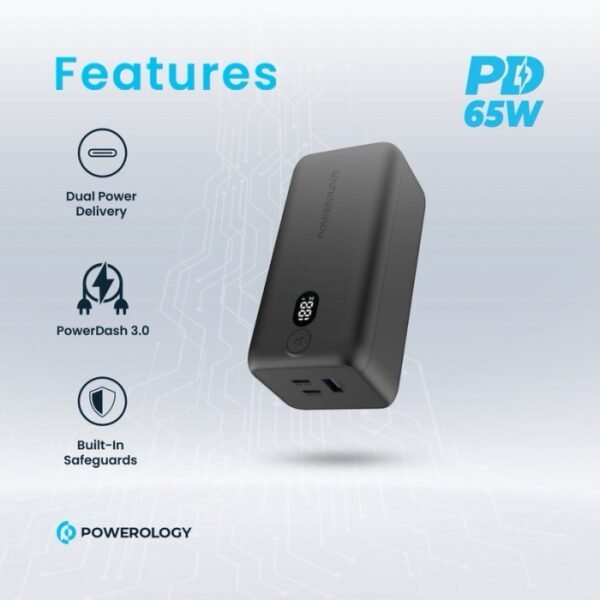 Powerology 20000mAh 65W Onyx Power Bank - Black PPBCHA19 - Image 2