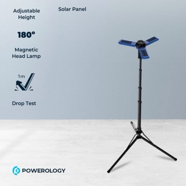 Powerology Camping Solar Foldable Tripod LED Light IPX4 3.7V 2600mAh - Blue PWCSFTLDL - Image 3