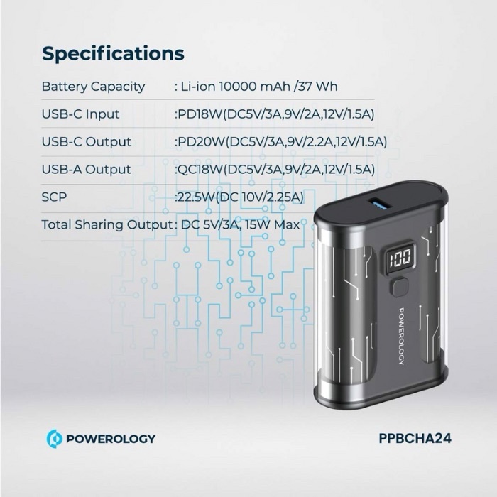 Powerology Crystalline Series Power bank 10000mAh PD 35W - Transparent/Grey PPBCHA24 - Image 3