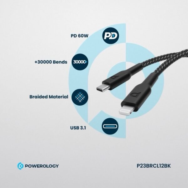 Powerology New Braided Type-C to Lightning Cable 1.2M PD 60W P23BRCL12 - Image 3