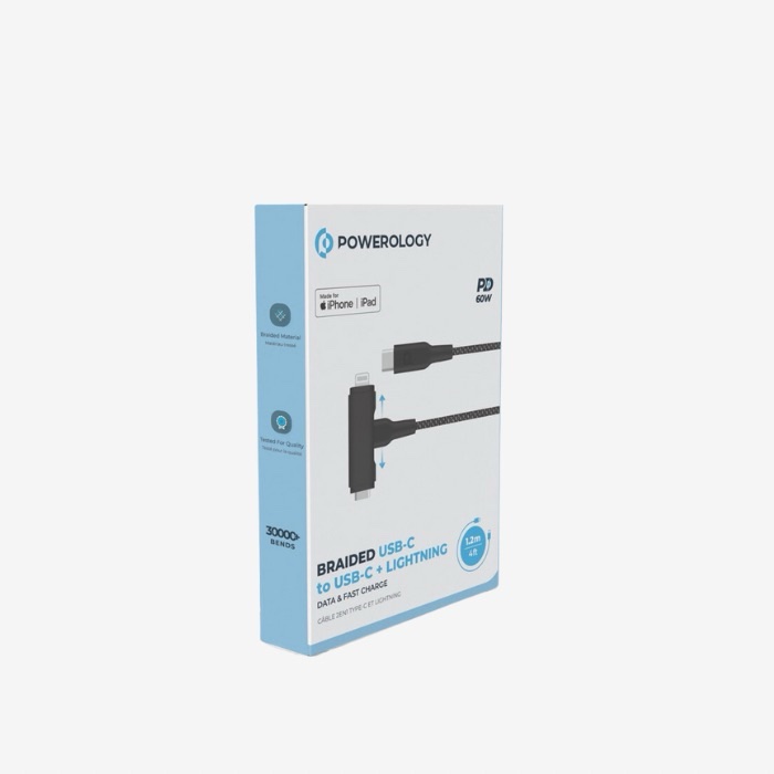 Powerology MFI Braided Type-C to Type-C and Lightning 2in1 C94 Cable 1.2M PCAB007 - Image 3