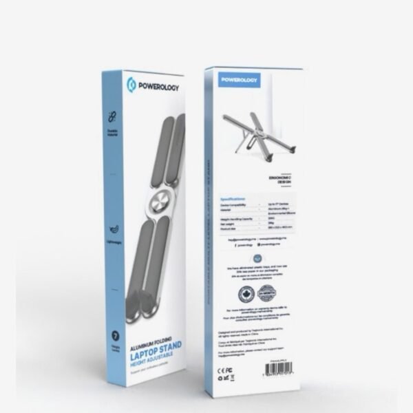 Powerology Adjustable Aluminium Alloy Portable and Foldable Laptop Stand - Silver PWAALPFL - Image 4