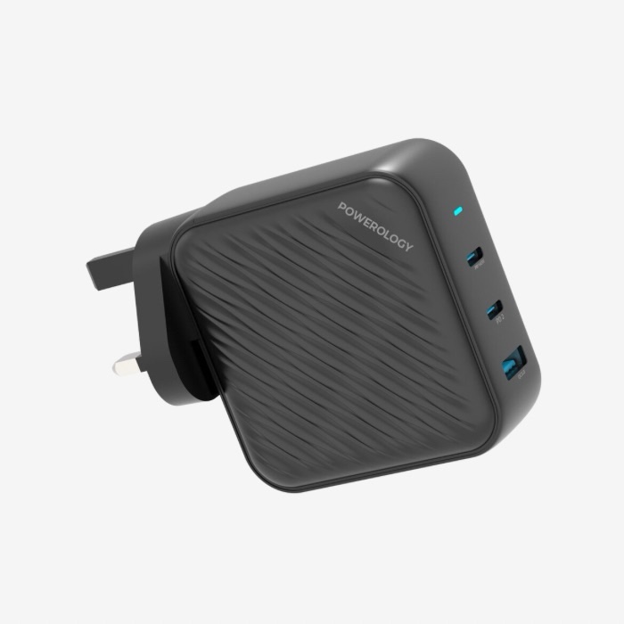 Powerology 140W PD QC 2xUSB-C and 1xUSB-A GaN Charger UK - Black PWCUQC022 - Image 3