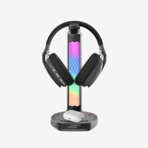 Porodo Gaming RGB Headphone Stand, Wireless Charging & USB-C Hub with Screen Lamp 5W PDX527