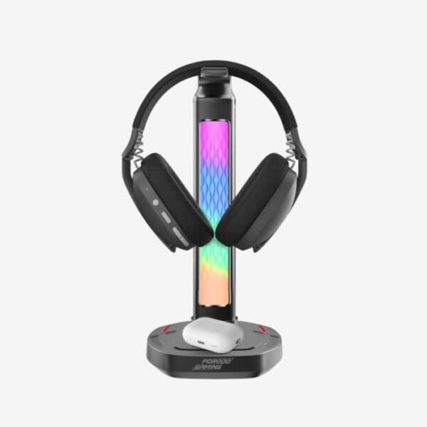 Porodo Gaming RGB Headphone Stand, Wireless Charging & USB-C Hub with Screen Lamp 5W PDX527