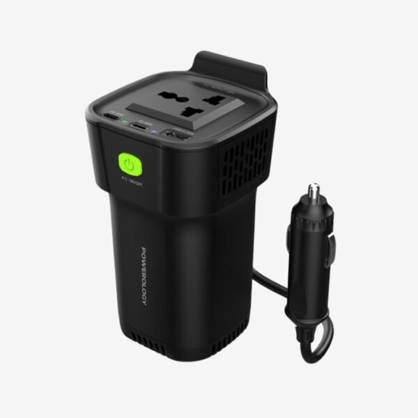 Powerology 150W Inverter AC Universal USB A 2type-C DC Car 12V10A - Black P150INVBK
