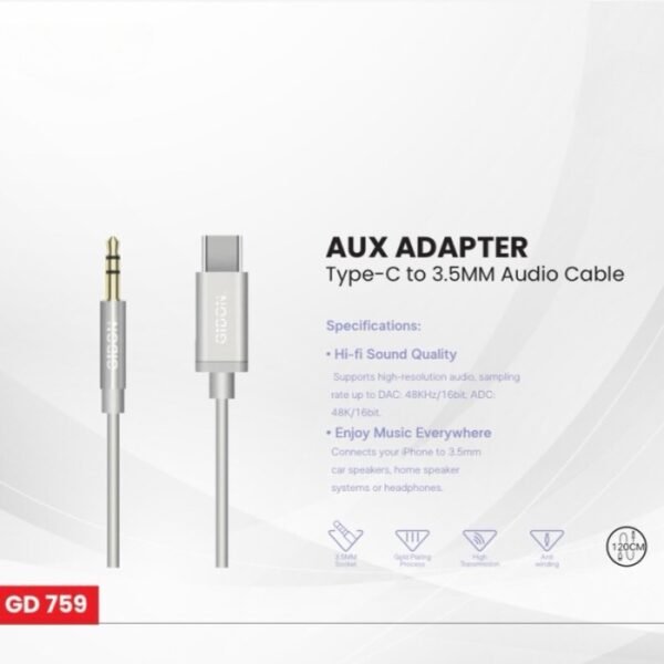 Gidon AUX Adapter Type-C to 3.5MM Audio Cable GD-759 - Image 2