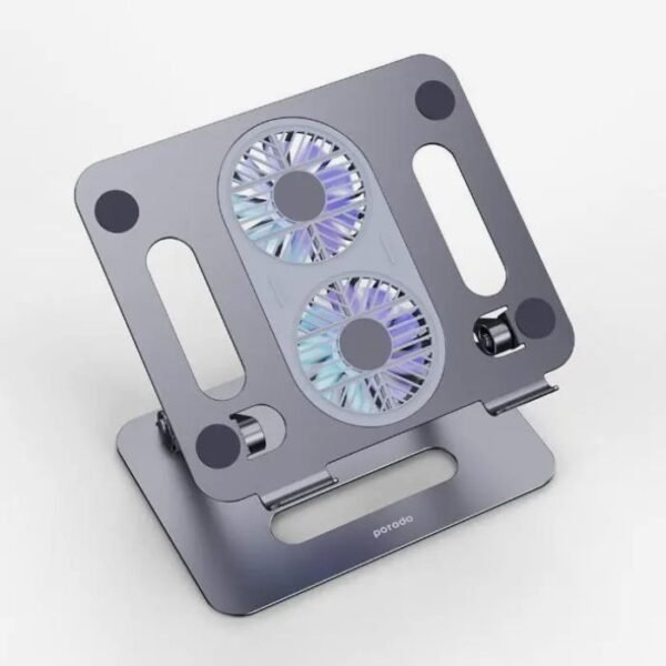 Porodo Alum. alloy Adjustable Laptop Stand with Cooling Fan- Grey - Image 2