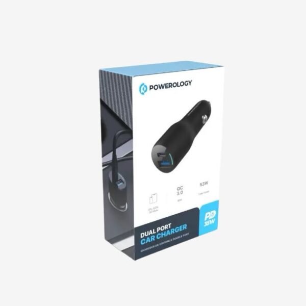 Powerology 35W PD + QC3.0 LED Dual Ports Car Charger -Black PCCSR012 - Image 3