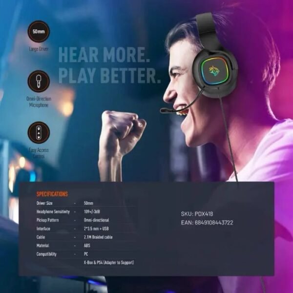 Porodo Gaming RGB Headphone with Detachable Microphone - Black PDX418 - Image 4