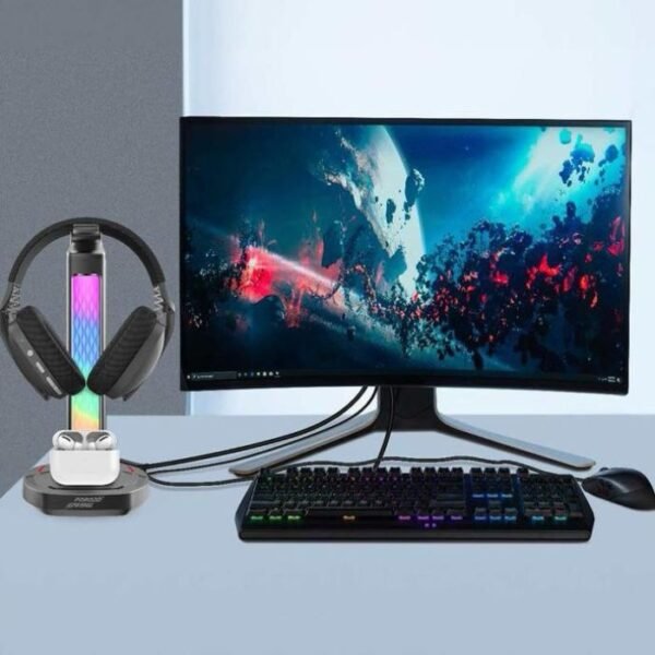 Porodo Gaming RGB Headphone Stand, Wireless Charging & USB-C Hub with Screen Lamp 5W PDX527 - Image 5