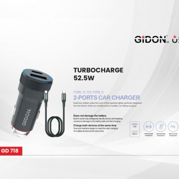 Gidon 52.5W Car Adaptor With Type-C To Type-C Cable GD718 - Image 2