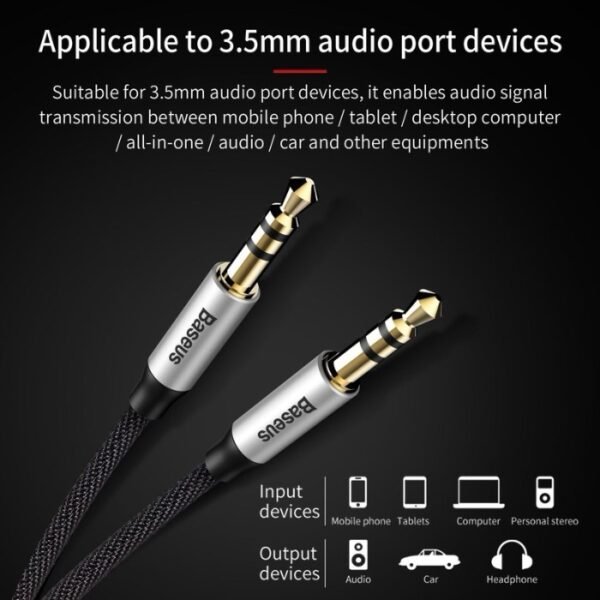 Baseus Yiven M30 AUX Audio Cable 1.5M Black CAM30-CS1 - Image 4