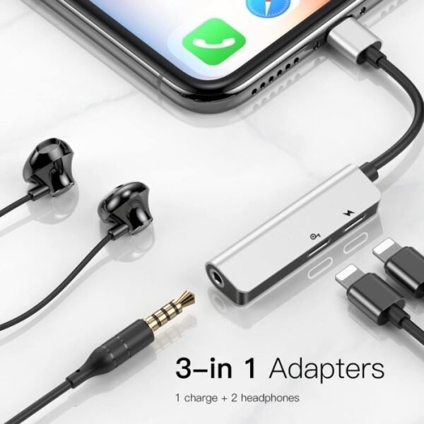 Baseus 3 IN 1 Audio Converter Lighting Male To Female 3.5MM GRAYCALL52-S1 - Image 3