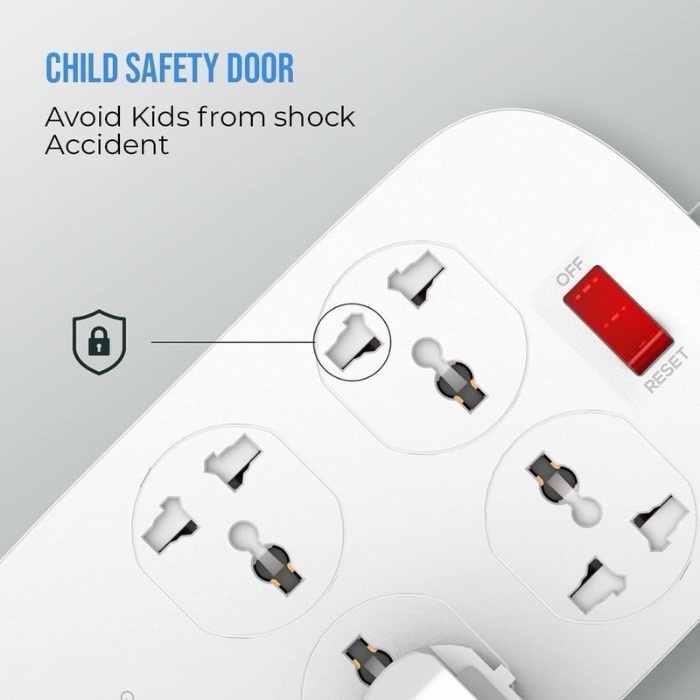 Blupebble Surge Protection 4 Universal Socket with 3 USB Port + QC3.0 - White - Image 3