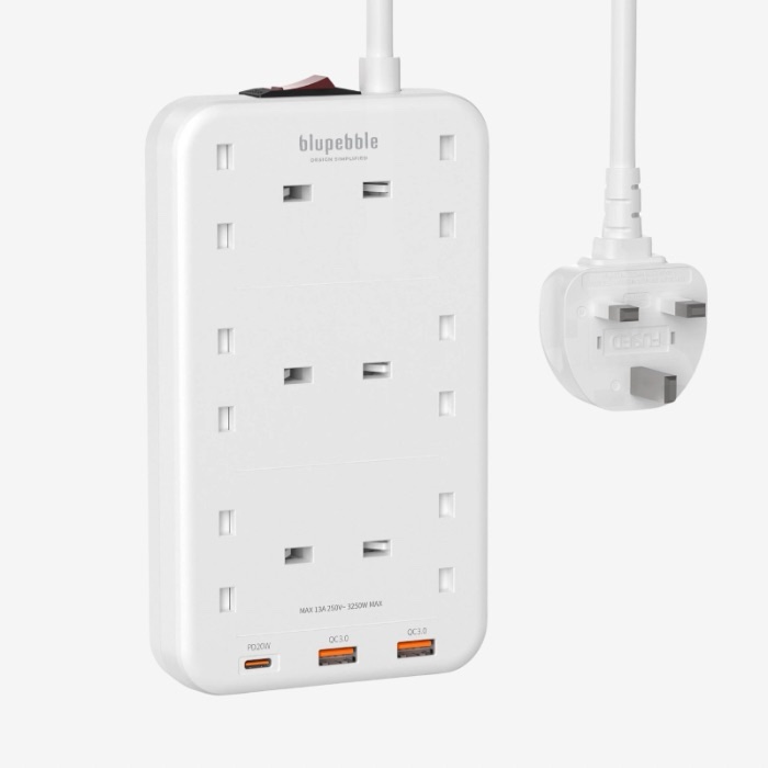 BLUPEBBLE 6 Plug Surge Protection Power Strip White BP-PSRTIP6-WH