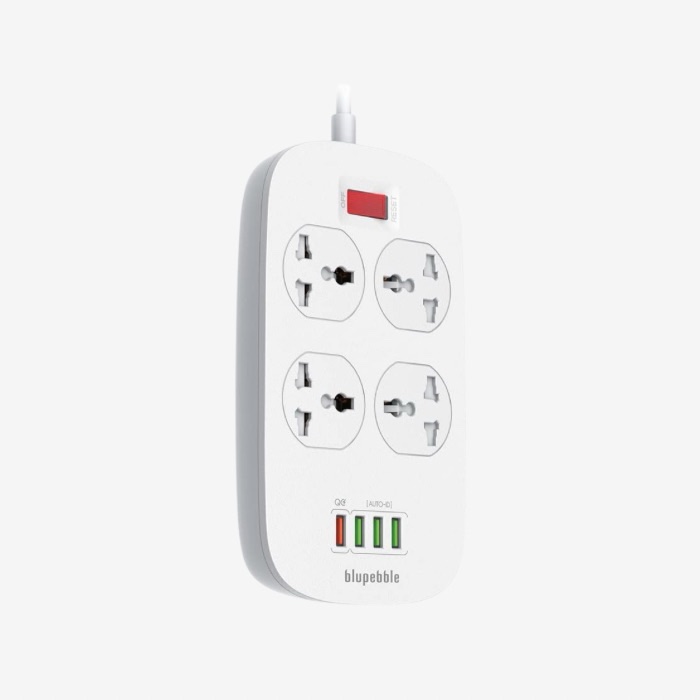 Blupebble Surge Protection 4 Universal Socket with 3 USB Port + QC3.0 - White
