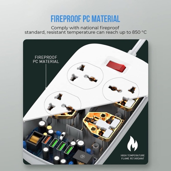 Blupebble Surge Protection 4 Universal Socket with 3 USB Port + QC3.0 - White - Image 5