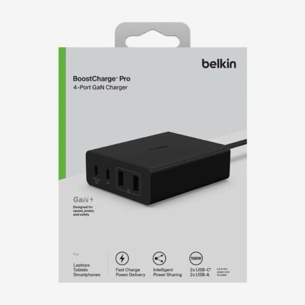 Belkin Boost Charge Pro 108W 4-Ports Gan Charger - Black - Image 5