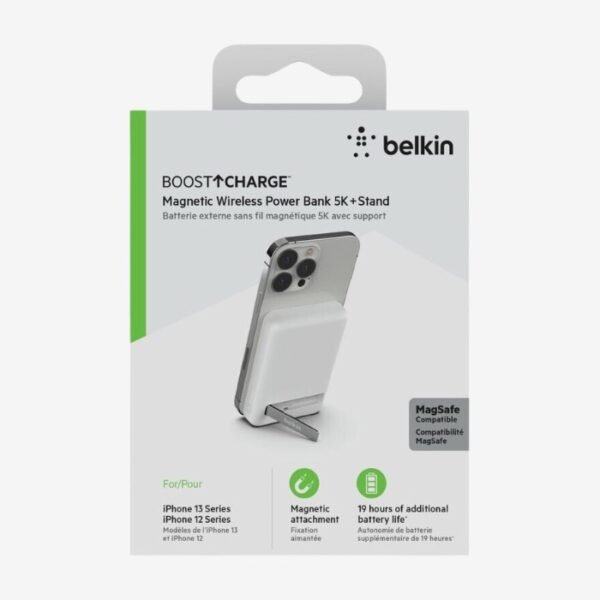 Belkin 5000mAh Magnetic Wireless Power Bank with Kick Stand for Smartphones - White - Image 5