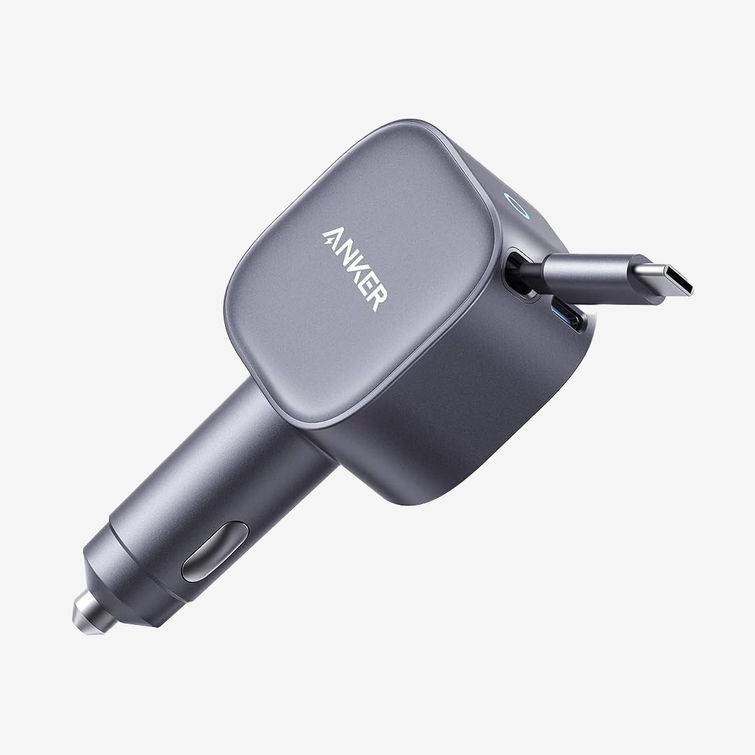 ANKER 75W USB-C CAR CHARGER WITH BUILT-IN RETRACTABLE USB-C CABLE GRAY A2738HA2