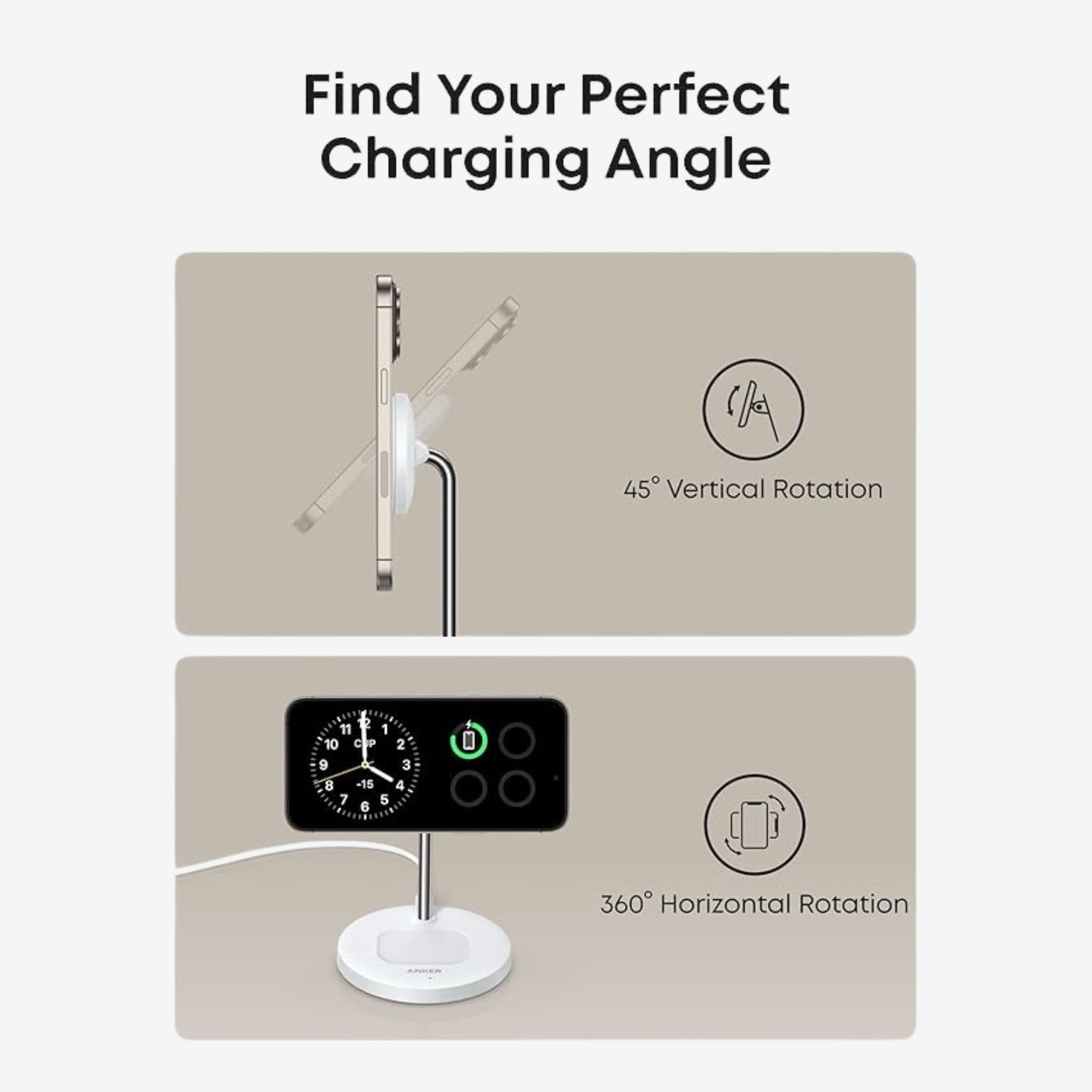 ANKER MAGGO WIRELESS 2-IN-1 DOCK STAND CHARGER AND 5FT USB C TO USB C CABLE WHITE A25M7H21 - Image 2